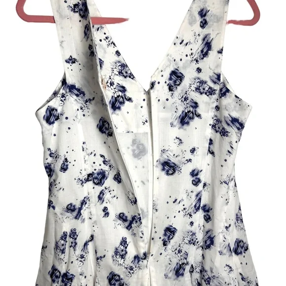 Rebecca Taylor NWOT Blue Floral & White  fit & flare full skirt floral dress SZ4 - Picture 7 of 10